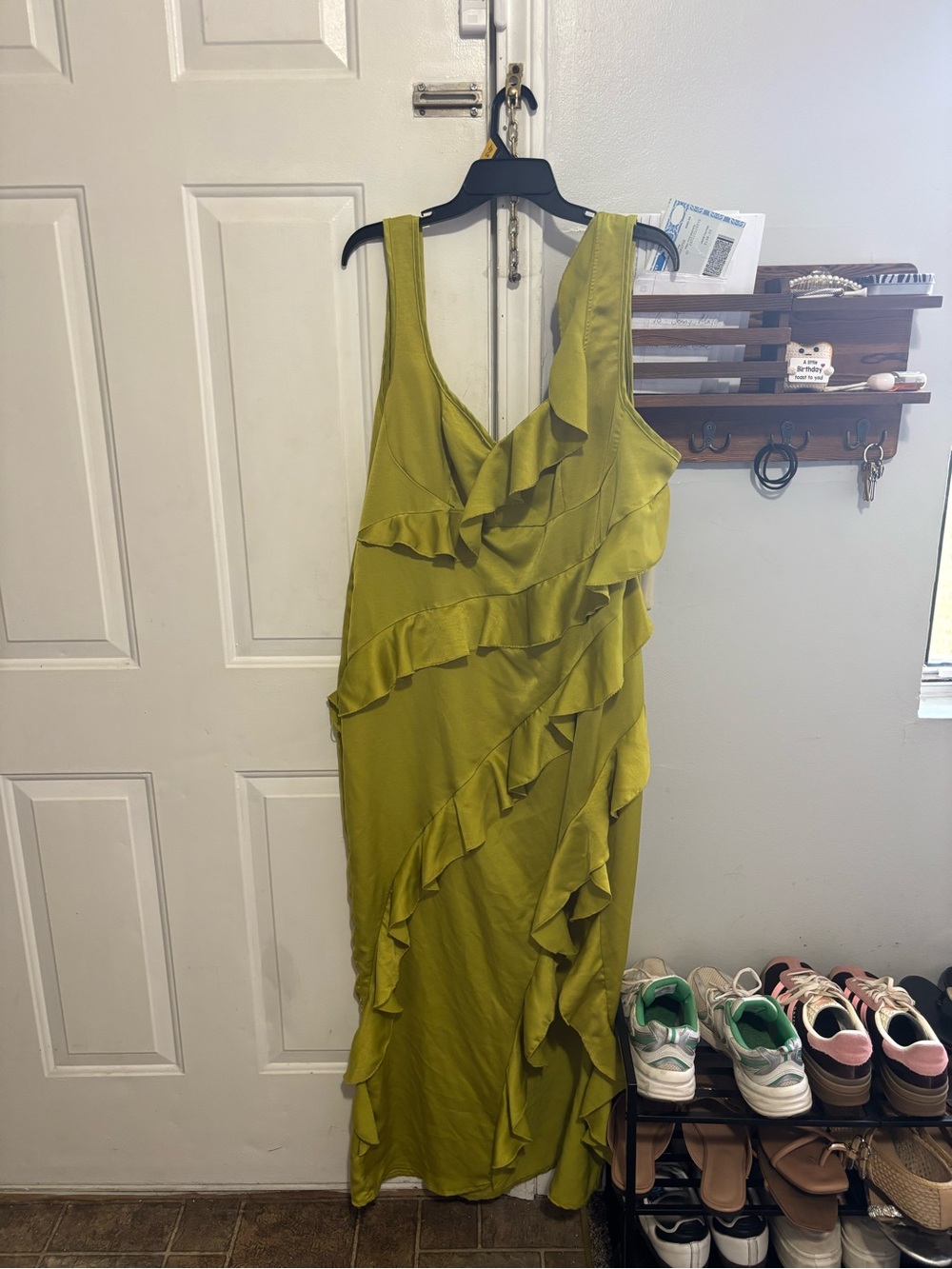 PrettyLittleThing Olive Ruffle Maxi Dress